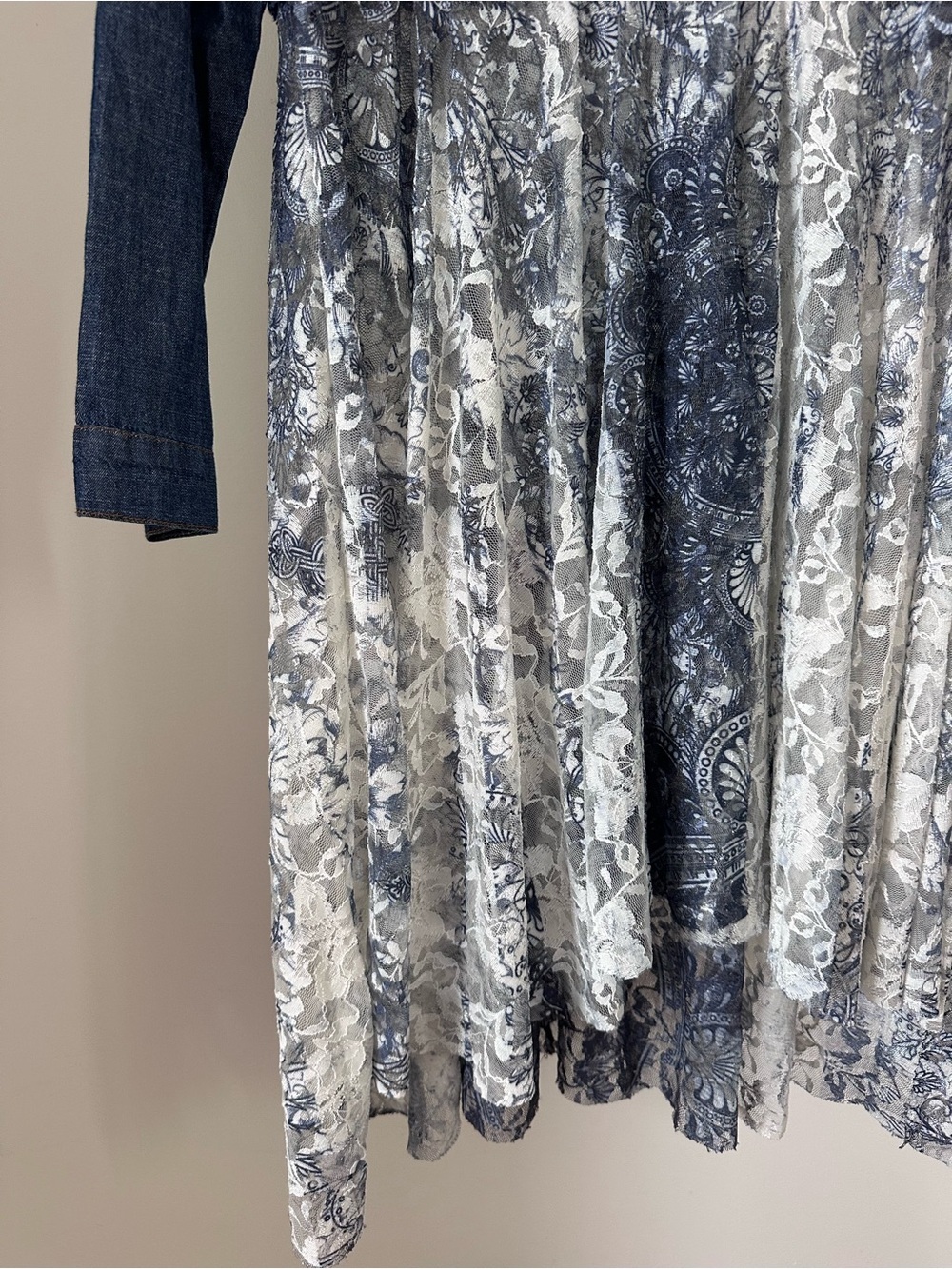 Origami Denim Jacket with Blue Marble Duster Panels - Picture 7 of 15